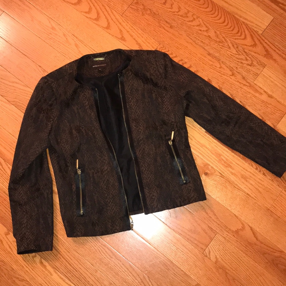 Faux Black/Brown Snakeskin Zipped Blazer